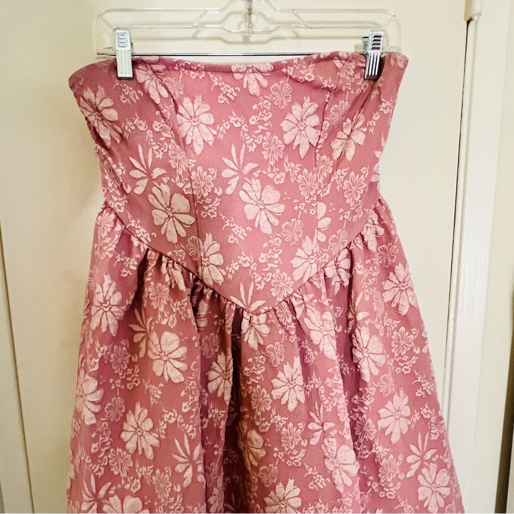Floral Pink Strapless Dress